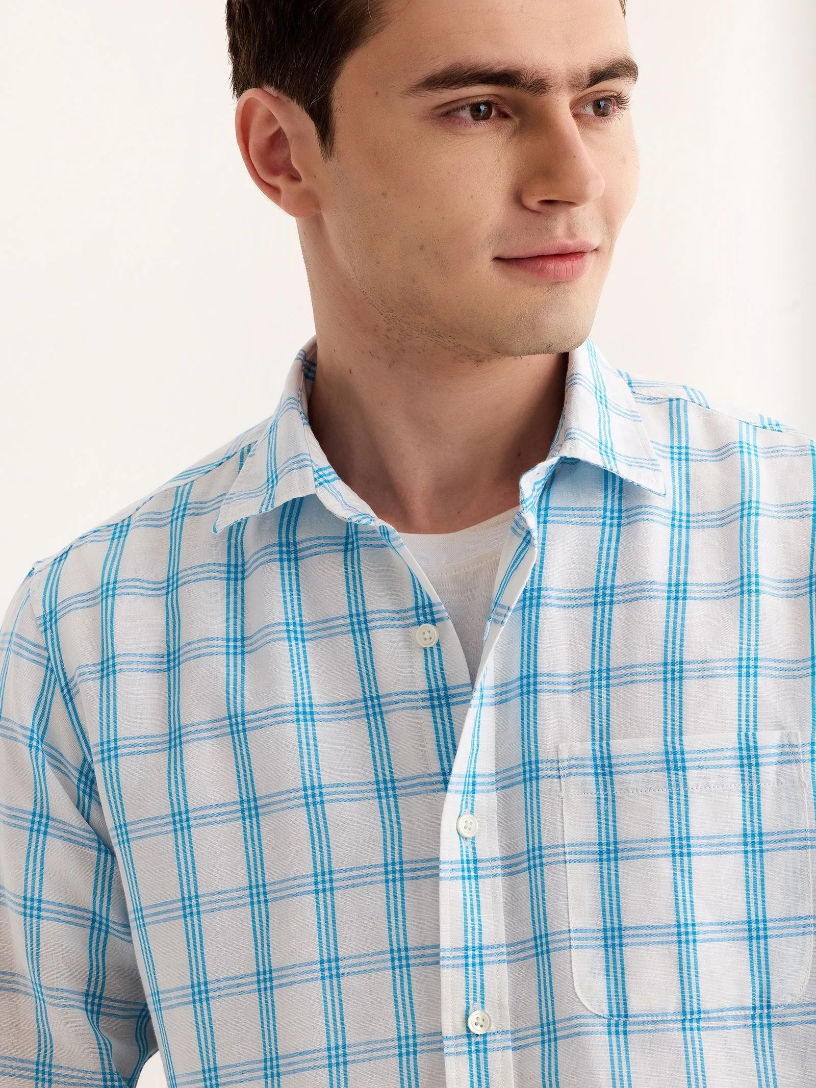 Blue Checked Linen Shirt