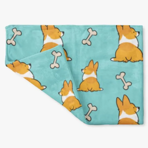 Blue Corgi Butts & Bones Fleece Blanket | 3 Sizes