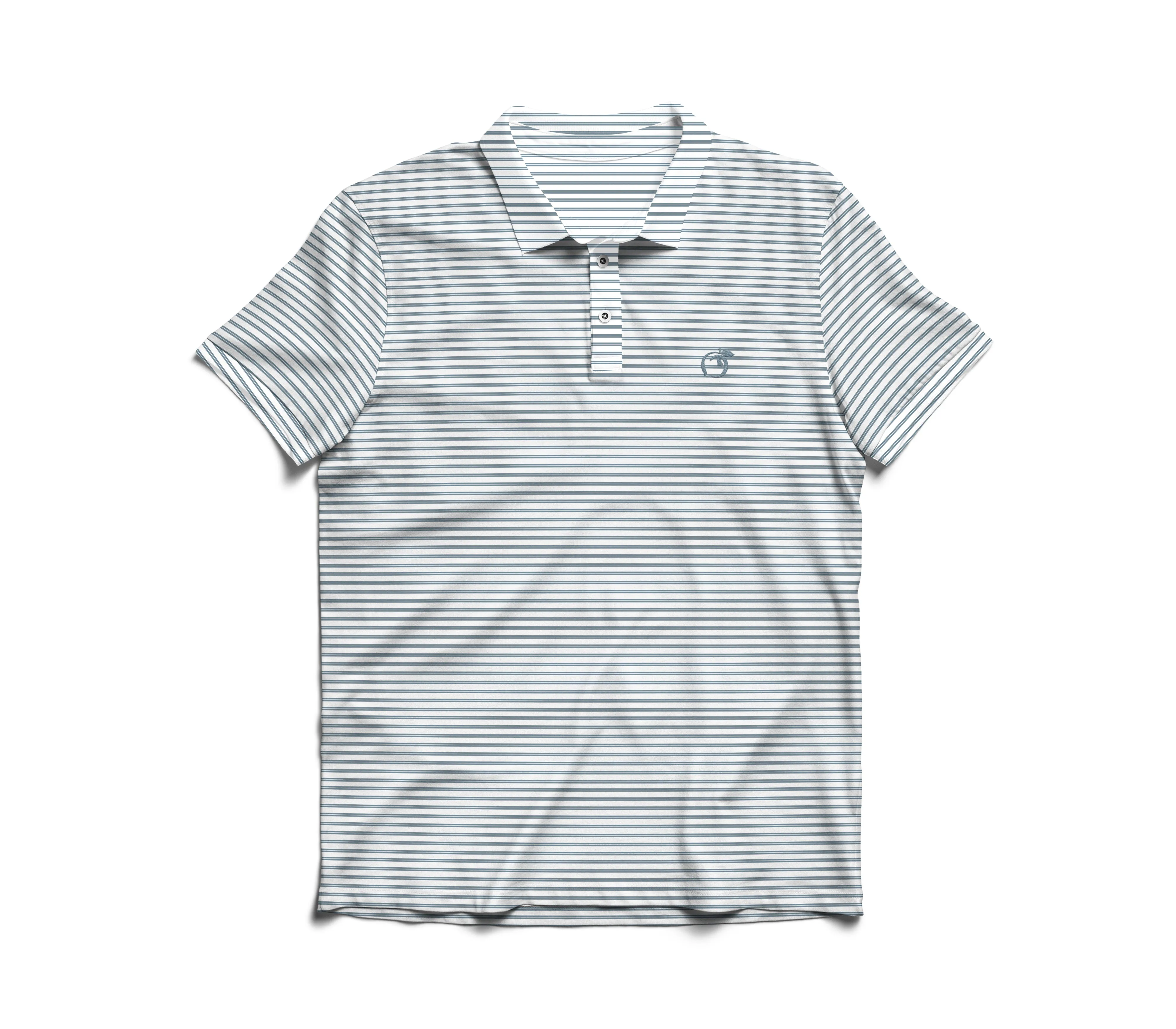 Blue Steele & White Laurel Stripe Performance Polo