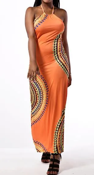 Bohemian Print Slit Halter Maxi Dress