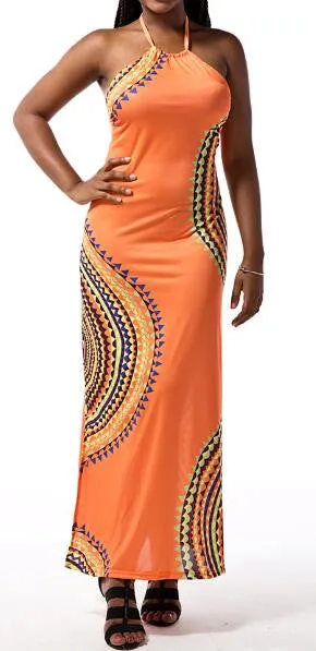 Bohemian Print Slit Halter Maxi Dress