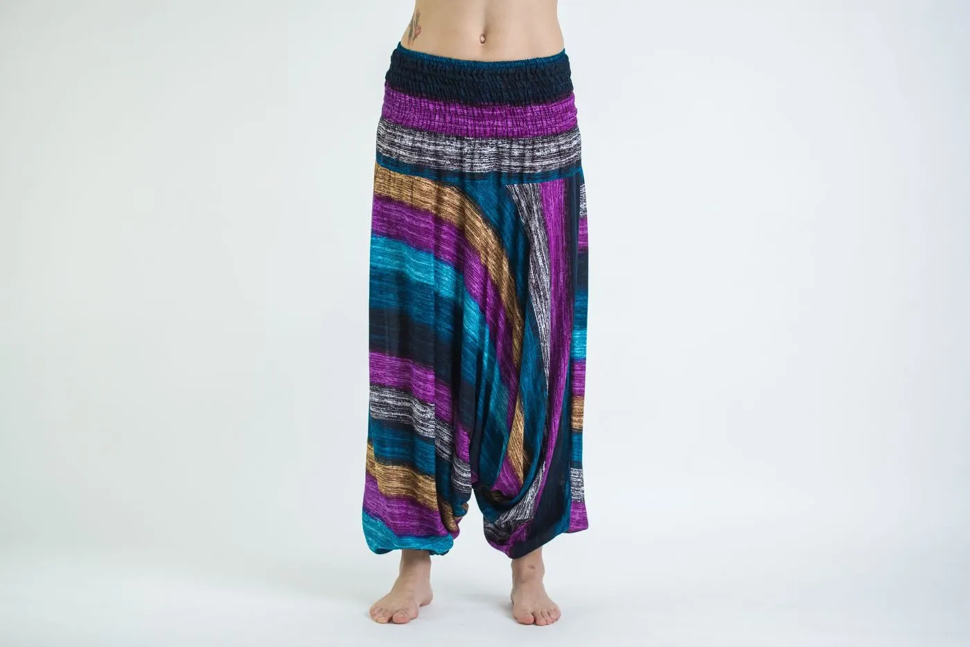 Boho Striped 2-in-1 Jumpsuit Harem Pants in Blue