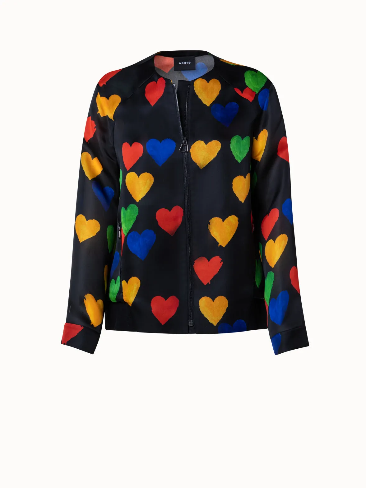 Bomberjacke aus Seiden-Organza mit Hearts Druck