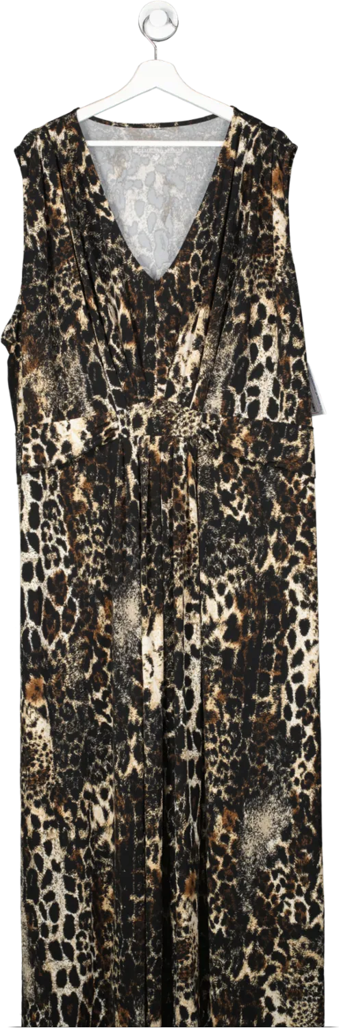 bonprix Brown Sleeveless Animal Print V Neck Maxi Dress UK XXXL