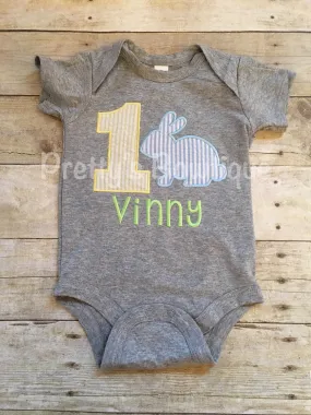 Boys 1st Birthday Easter Shirt -- Easter Bunny Birthday shirt personalized-- Boy Easter Bunny shirt or Bodysuit -- Boys T Shirt --