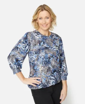 Brandtex blue abstract pattern top