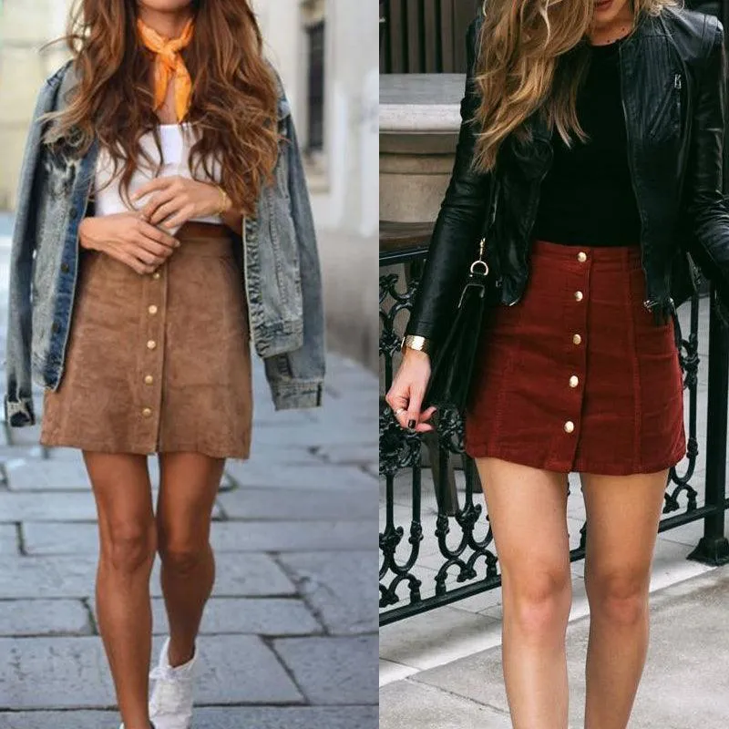 BUTTON-UP SUEDE MINI SKIRT