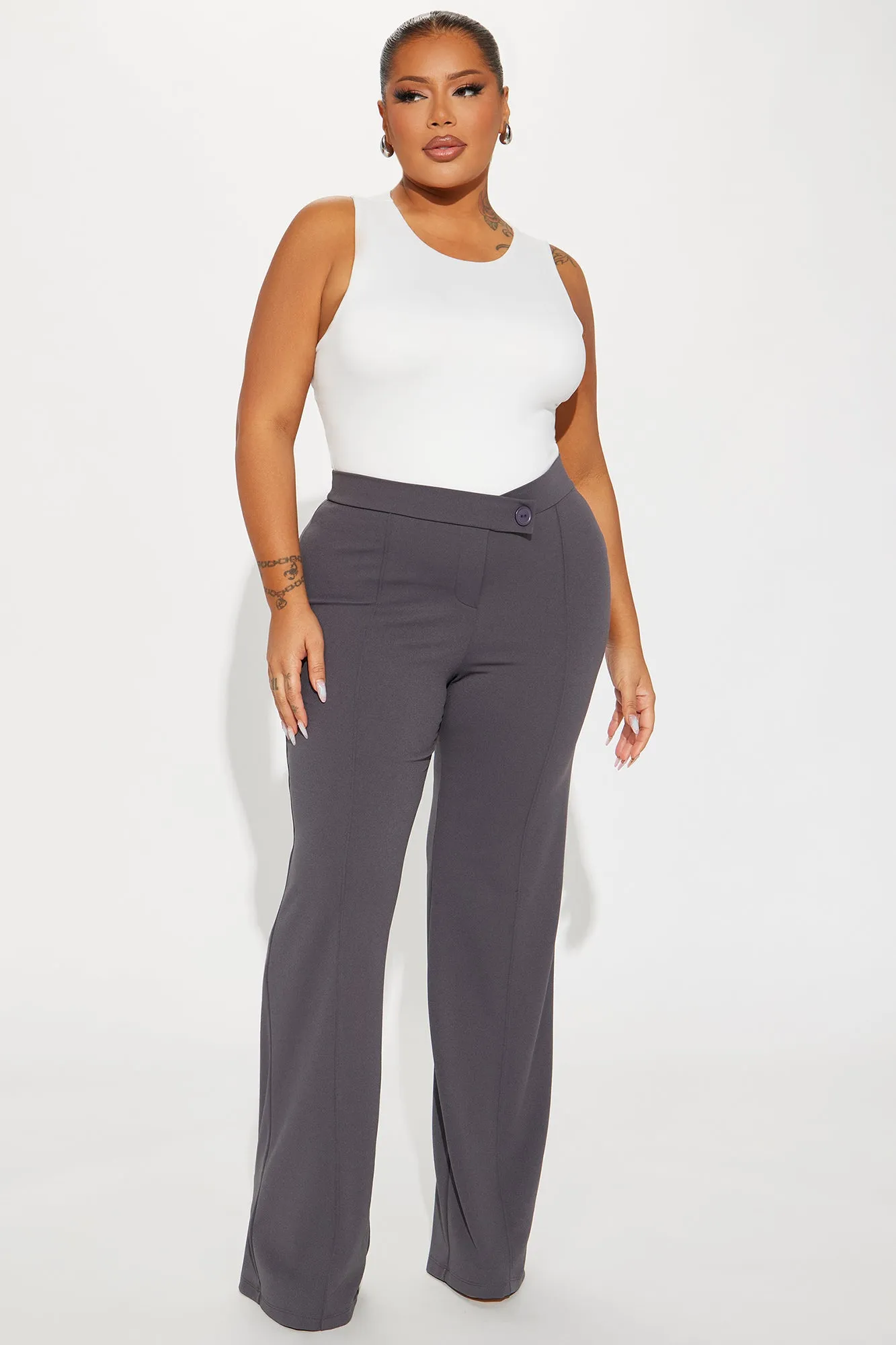 Call It Even Wide Leg Dress Pants - Charcoal