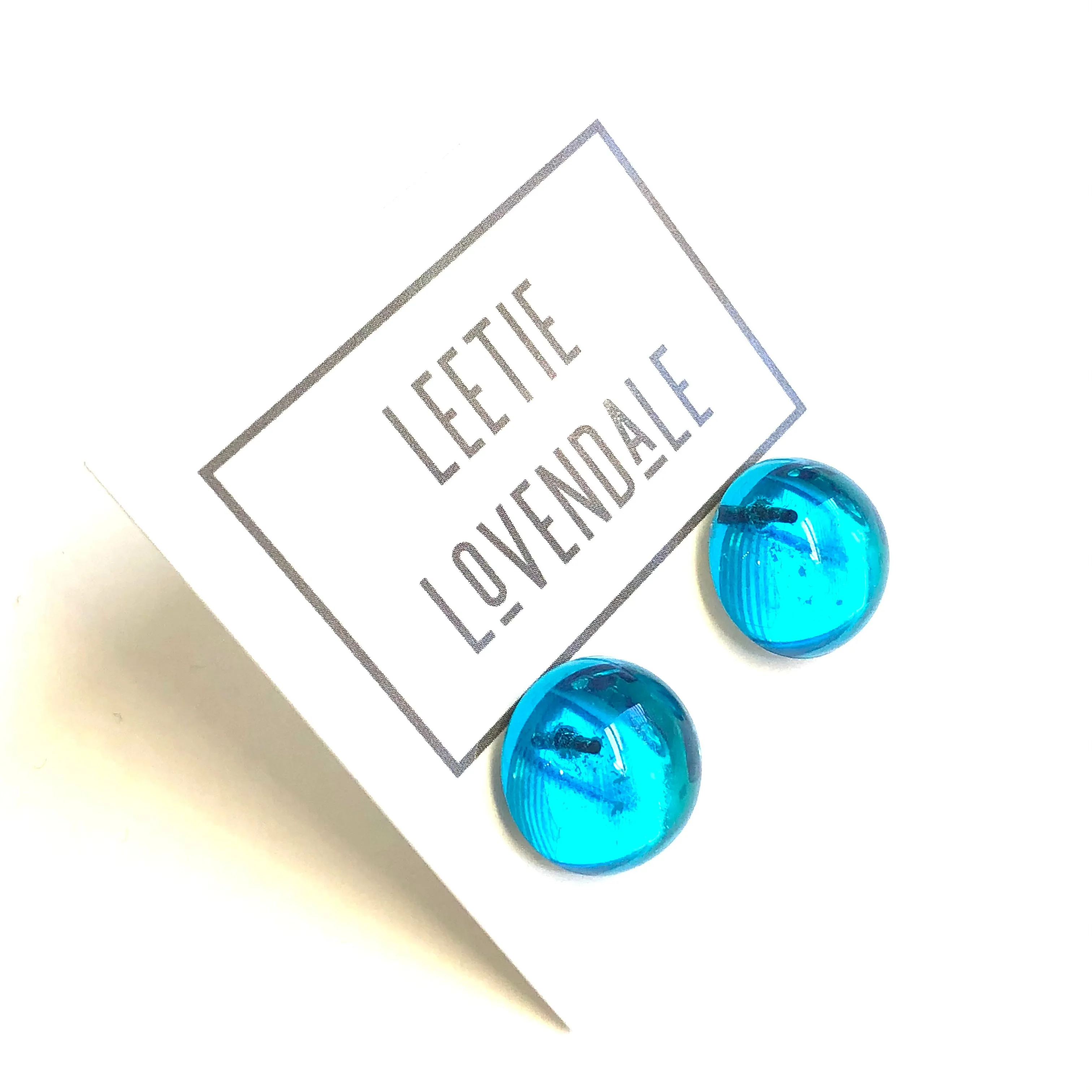 Capri Blue Foil Backed Lucite Retro Button Stud Earrings