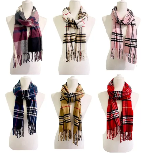 Cashmere Feel Unisex  Plaid Scarfs