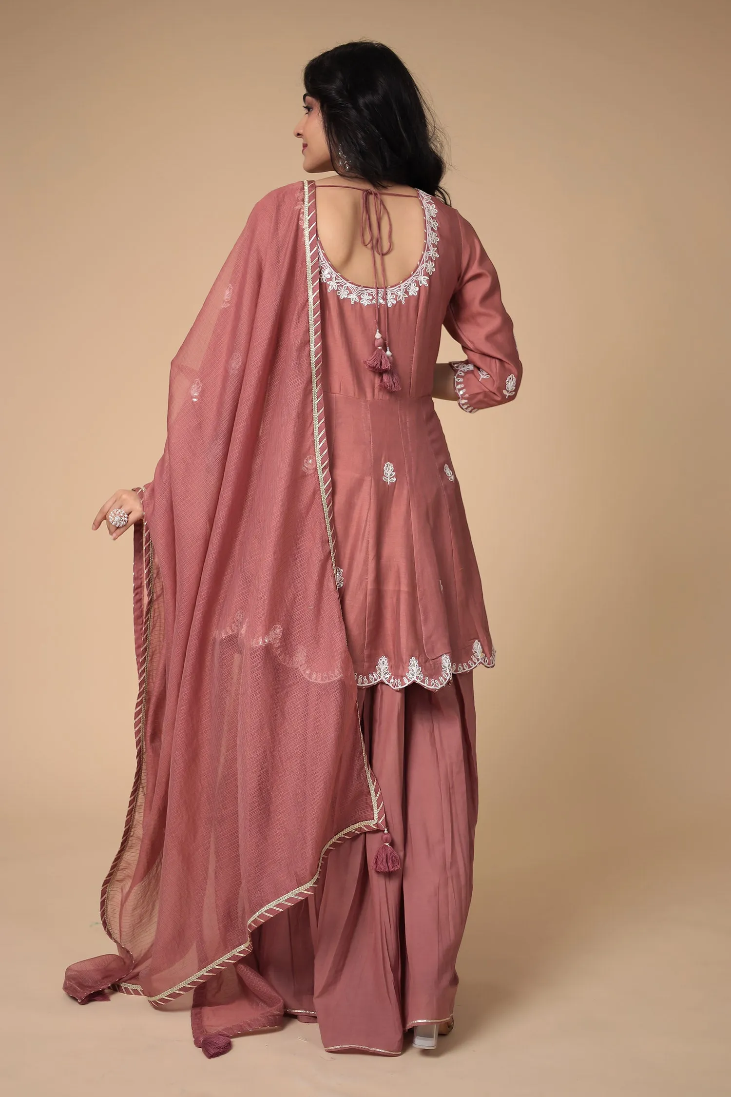 Chanderi Peplum Silk Suit with Embroidered work