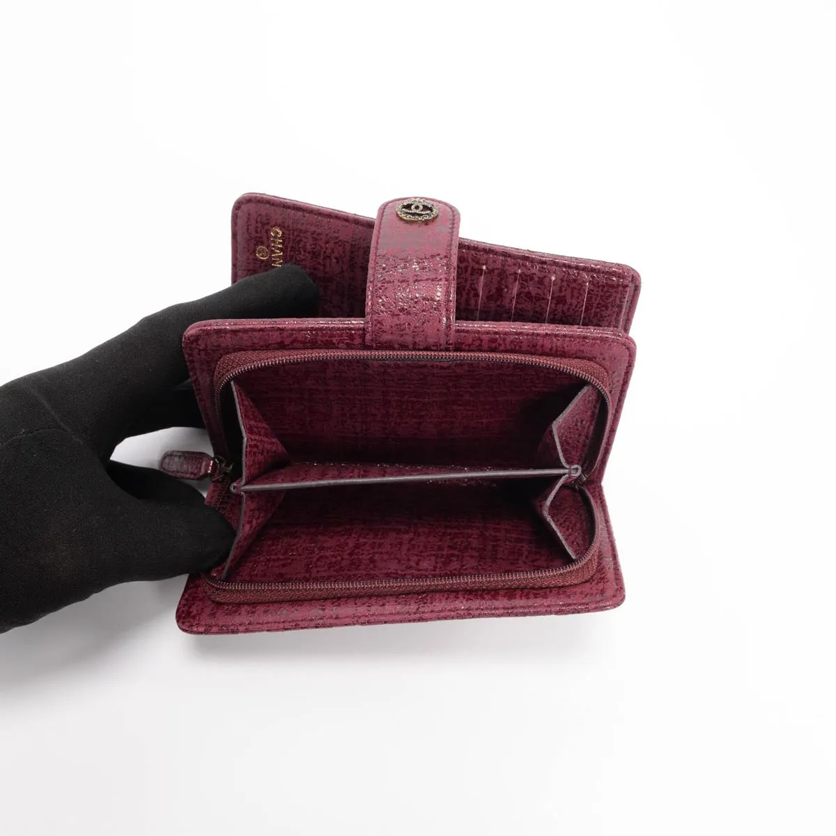 Chanel Burgundy Tweed Effect Paris to Edinburgh Wallet