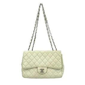 Chanel - Classic Flap - Ecru / Silver Tone CC Turnlock Crossbody / Shoulder Bag