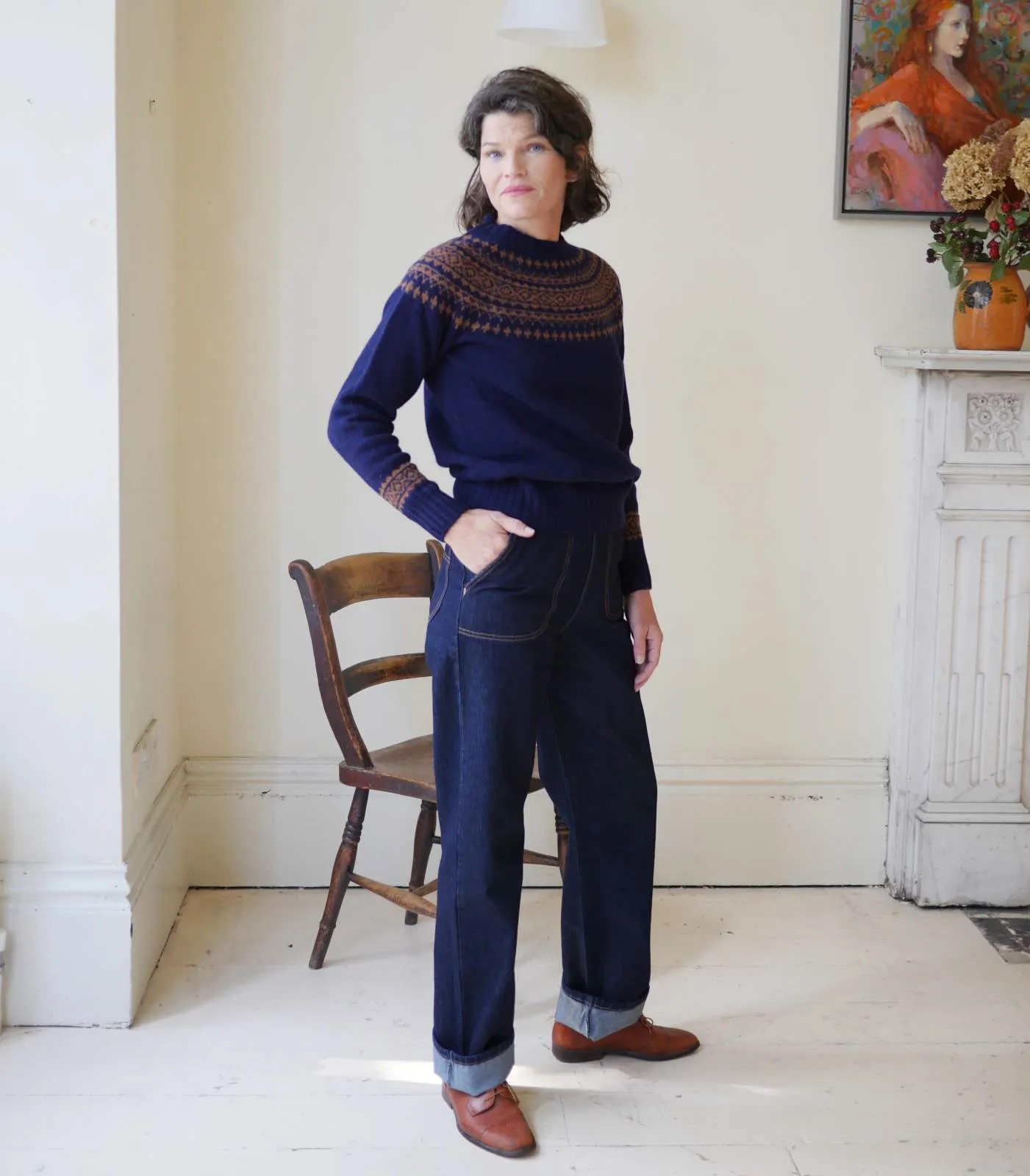 Classic Fair Isle Jumper - Navy & Sienna