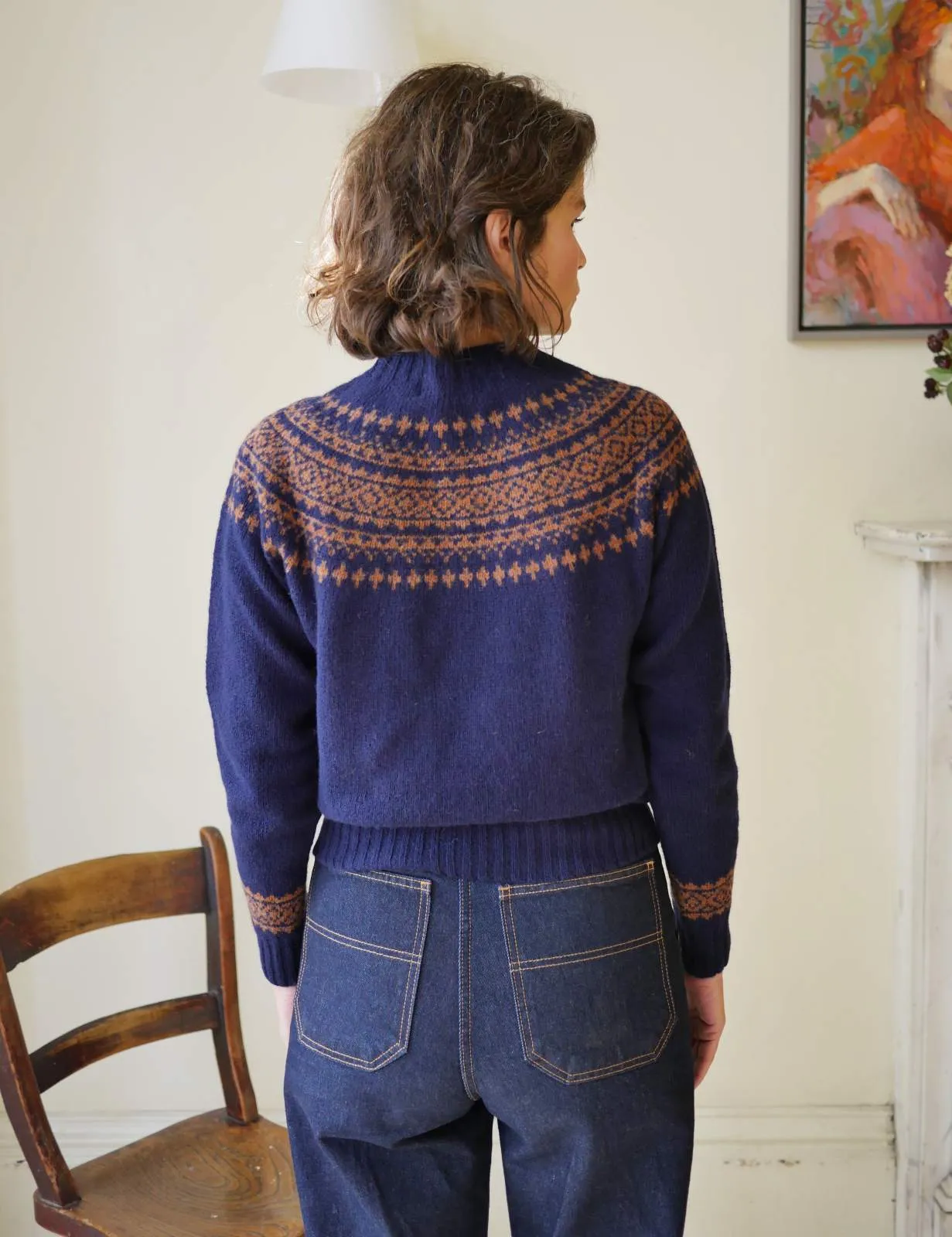 Classic Fair Isle Jumper - Navy & Sienna