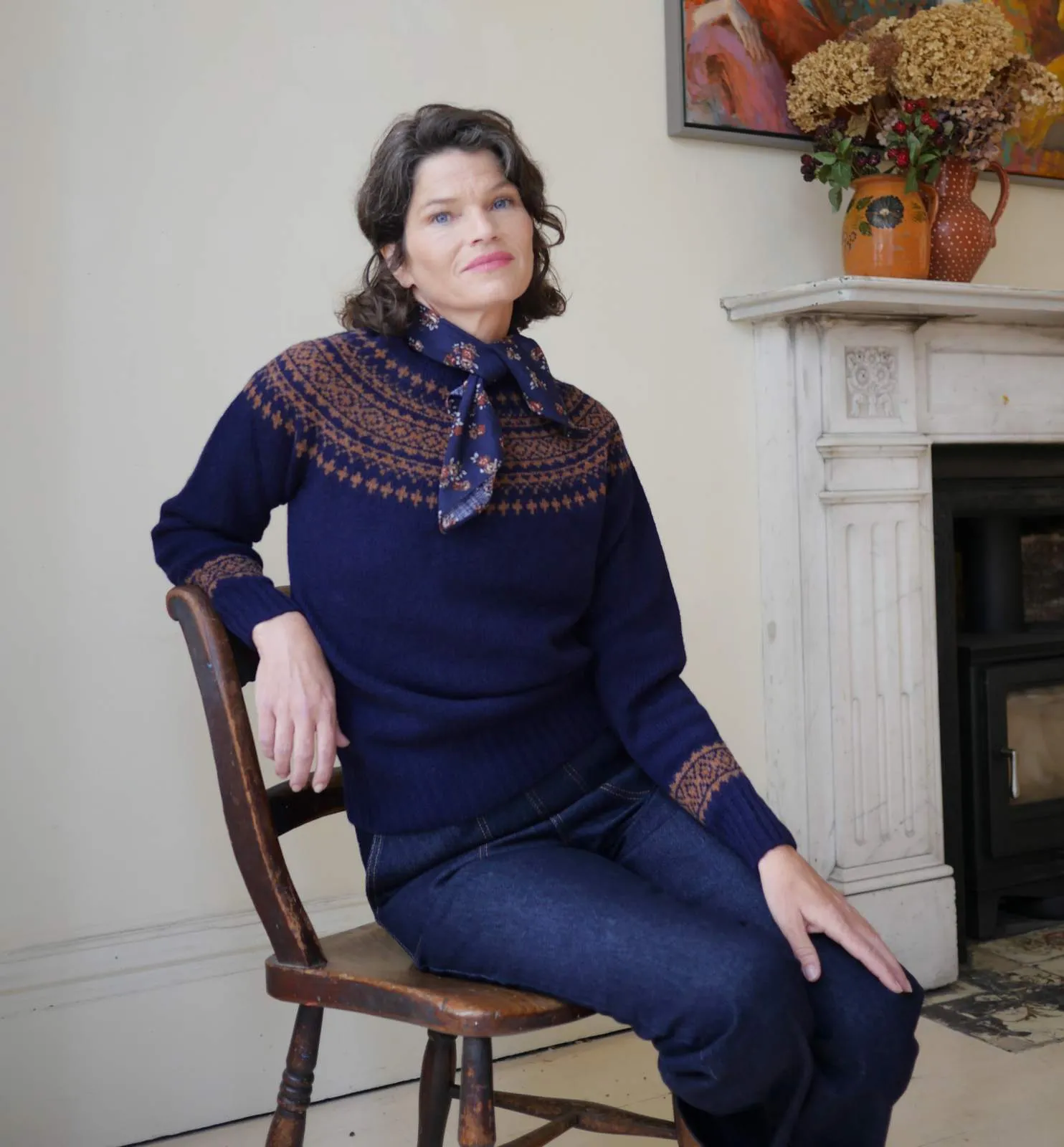 Classic Fair Isle Jumper - Navy & Sienna