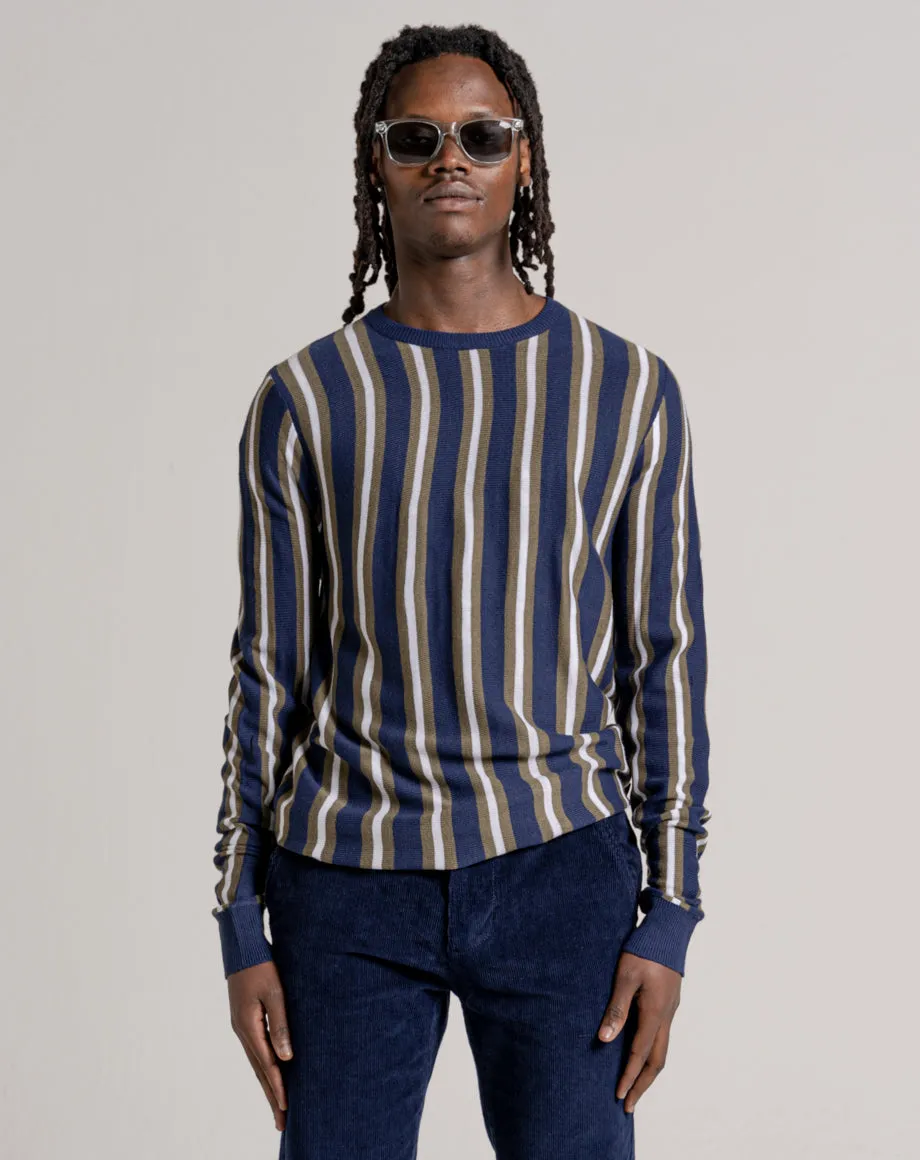 COLLARD MEN'S VERTICAL STRIPE CREW NECK JUMPER | NAVY