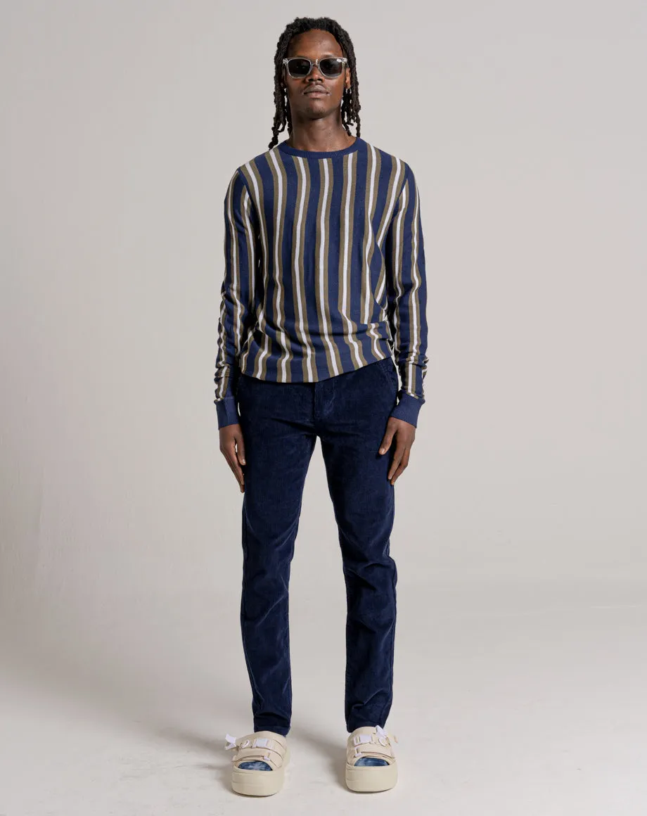 COLLARD MEN'S VERTICAL STRIPE CREW NECK JUMPER | NAVY