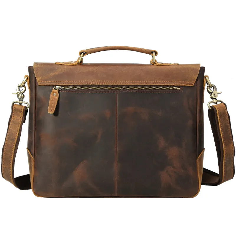 Crazy Horse Leather Men Briefcase Vintage Messenger Bag Tote Bag Men Satchel