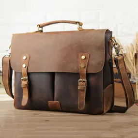 Crazy Horse Leather Men Briefcase Vintage Messenger Bag Tote Bag Men Satchel