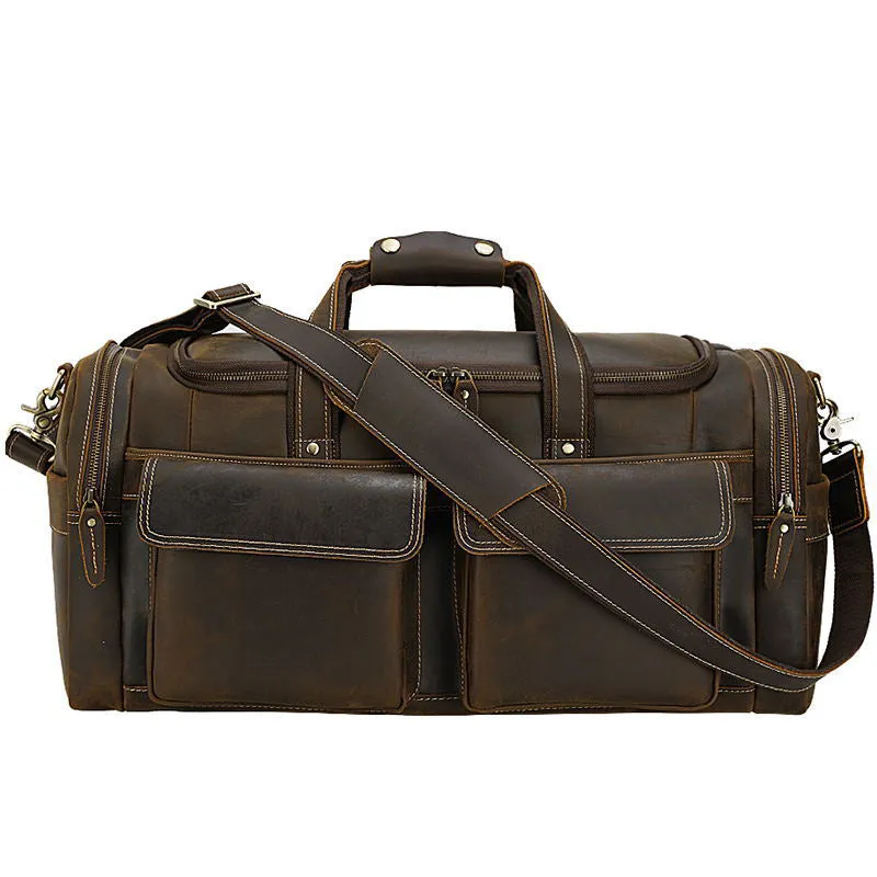 Crazy Horse Leather Travel Bag Retro Duffle Bag Men Overnight Bag Large Capacity Weekender Bag