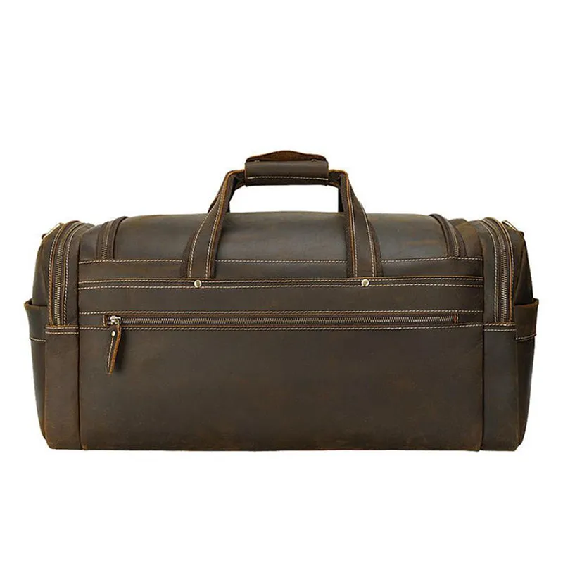 Crazy Horse Leather Travel Bag Retro Duffle Bag Men Overnight Bag Large Capacity Weekender Bag