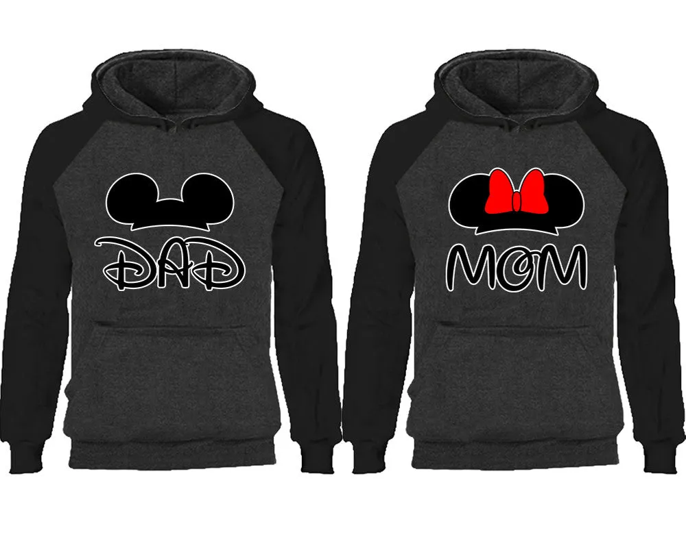 Dad and Mom Couple Matching Raglan Hoodies,Design Contrast Hoodies