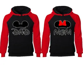 Dad and Mom Couple Matching Raglan Hoodies,Design Contrast Hoodies