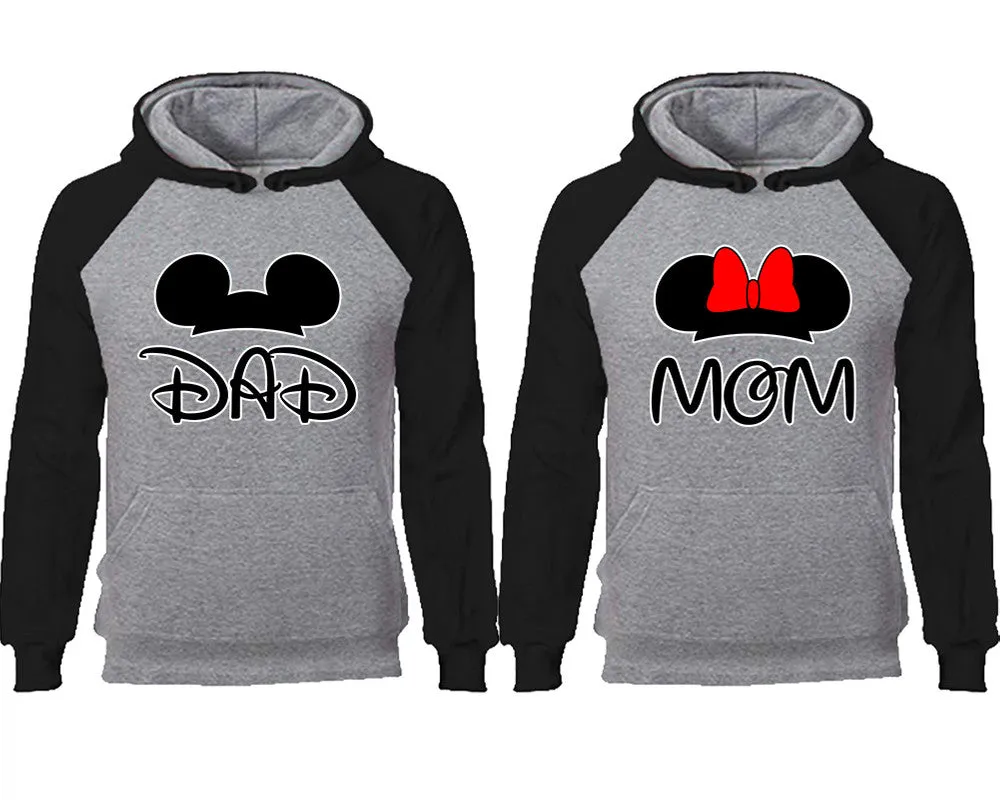 Dad and Mom Couple Matching Raglan Hoodies,Design Contrast Hoodies