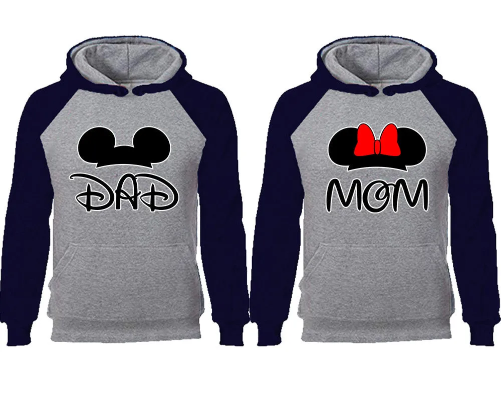 Dad and Mom Couple Matching Raglan Hoodies,Design Contrast Hoodies