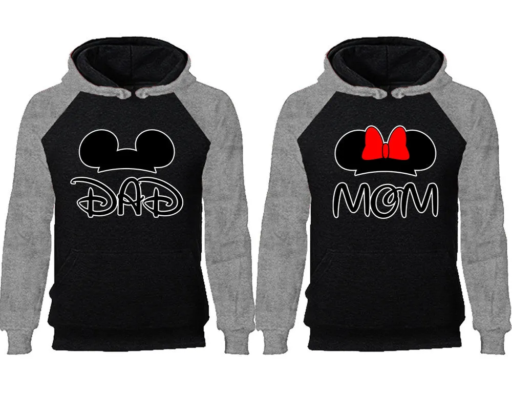 Dad and Mom Couple Matching Raglan Hoodies,Design Contrast Hoodies