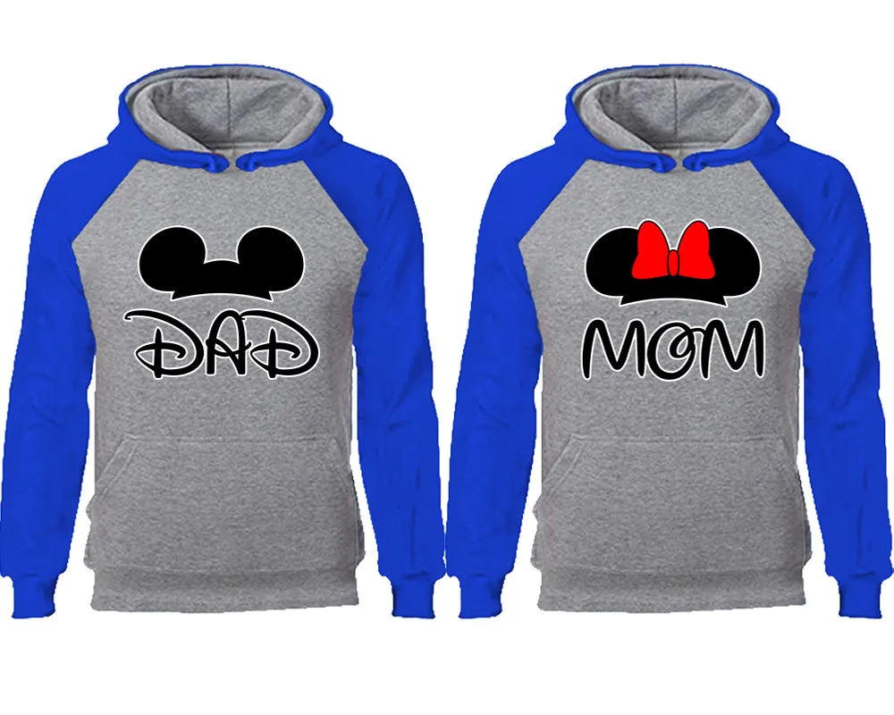 Dad and Mom Couple Matching Raglan Hoodies,Design Contrast Hoodies