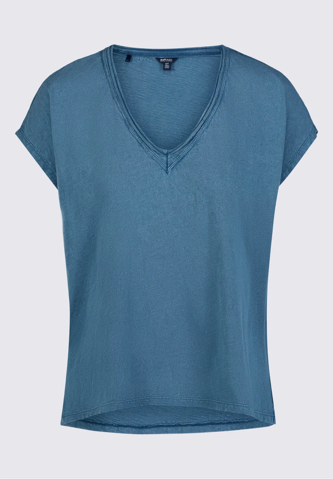 Danique Women’s V-Neck Striped T-Shirt in Teal Blue - KT0123P