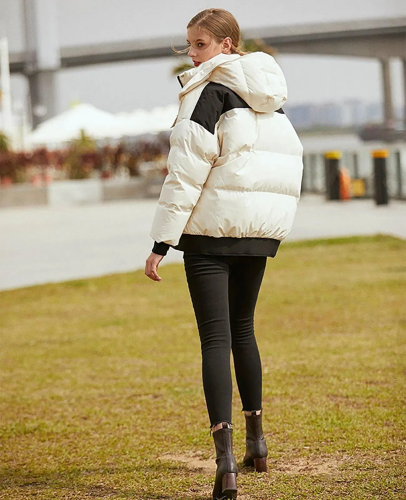 Detachable Hood Zip Down Puffer Jacket