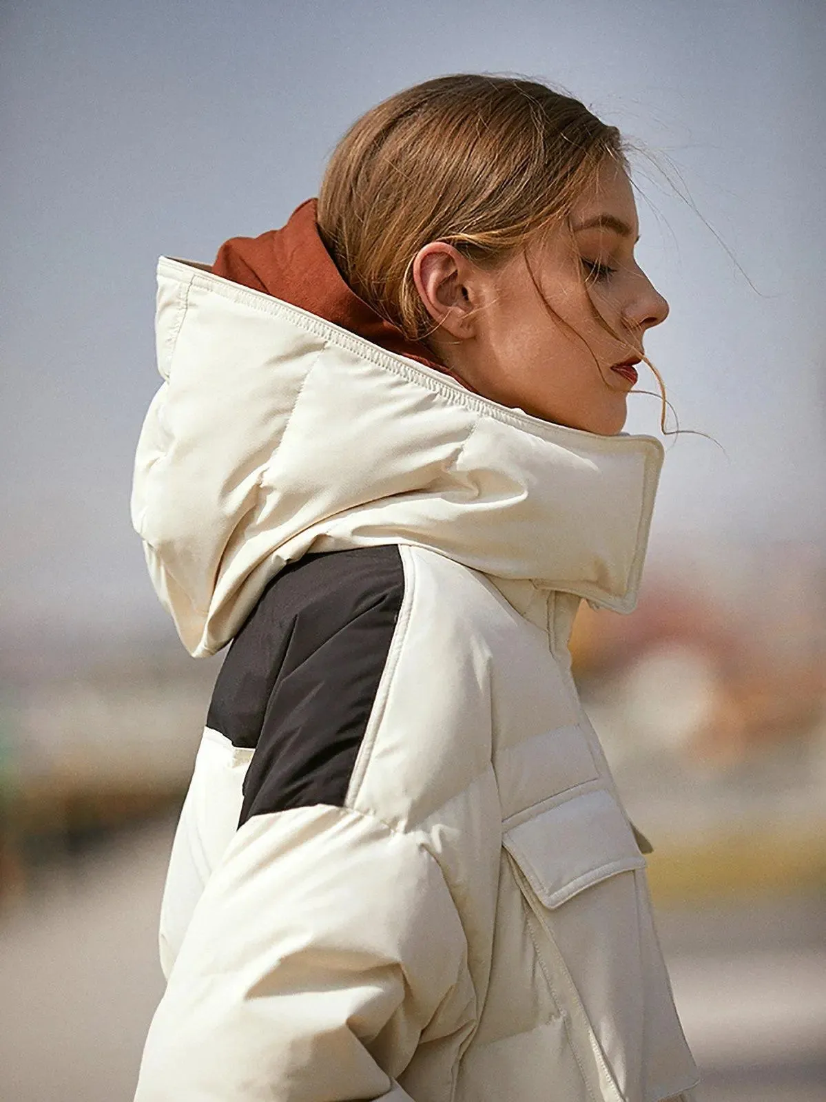 Detachable Hood Zip Down Puffer Jacket