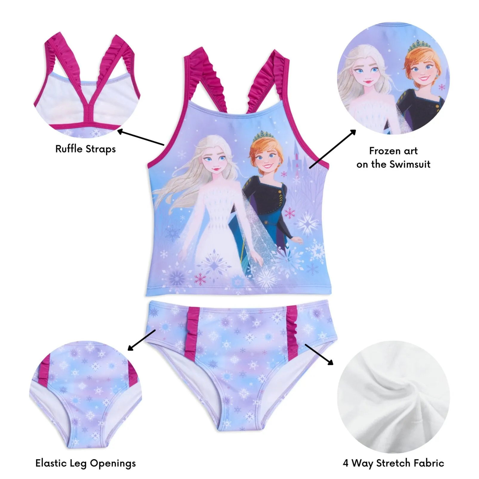 Disney Frozen UPF 50  Tankini Top Bikini Bottom Swim Set