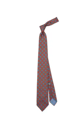 Drake's Red with Green/Blue Flower Pattern Silk Tie