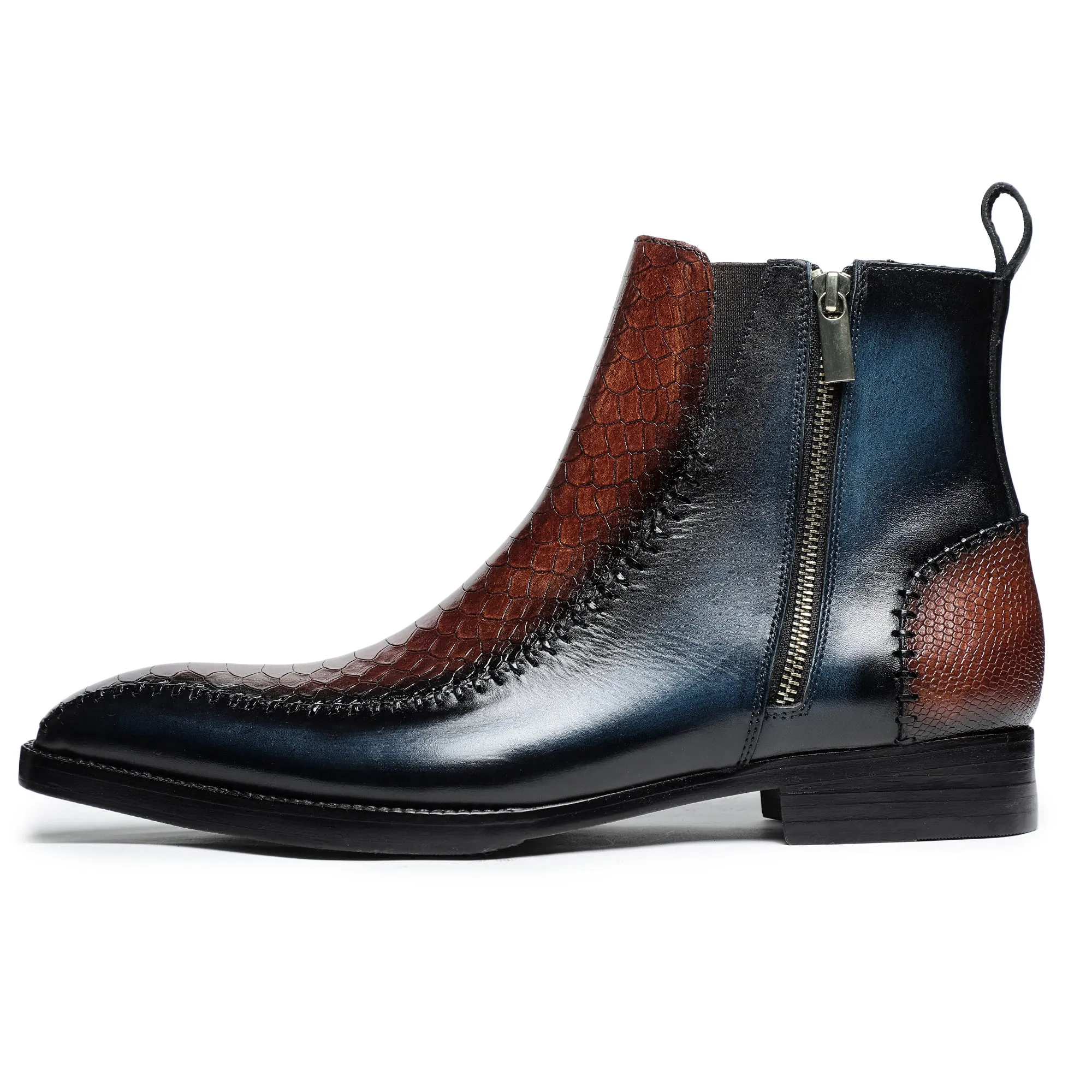 Driver Zipper Boots - Brown & Blue