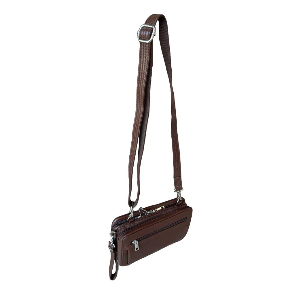 Dual Compartment Leather Conceal Carry Wristlet to Crossbody Organizer