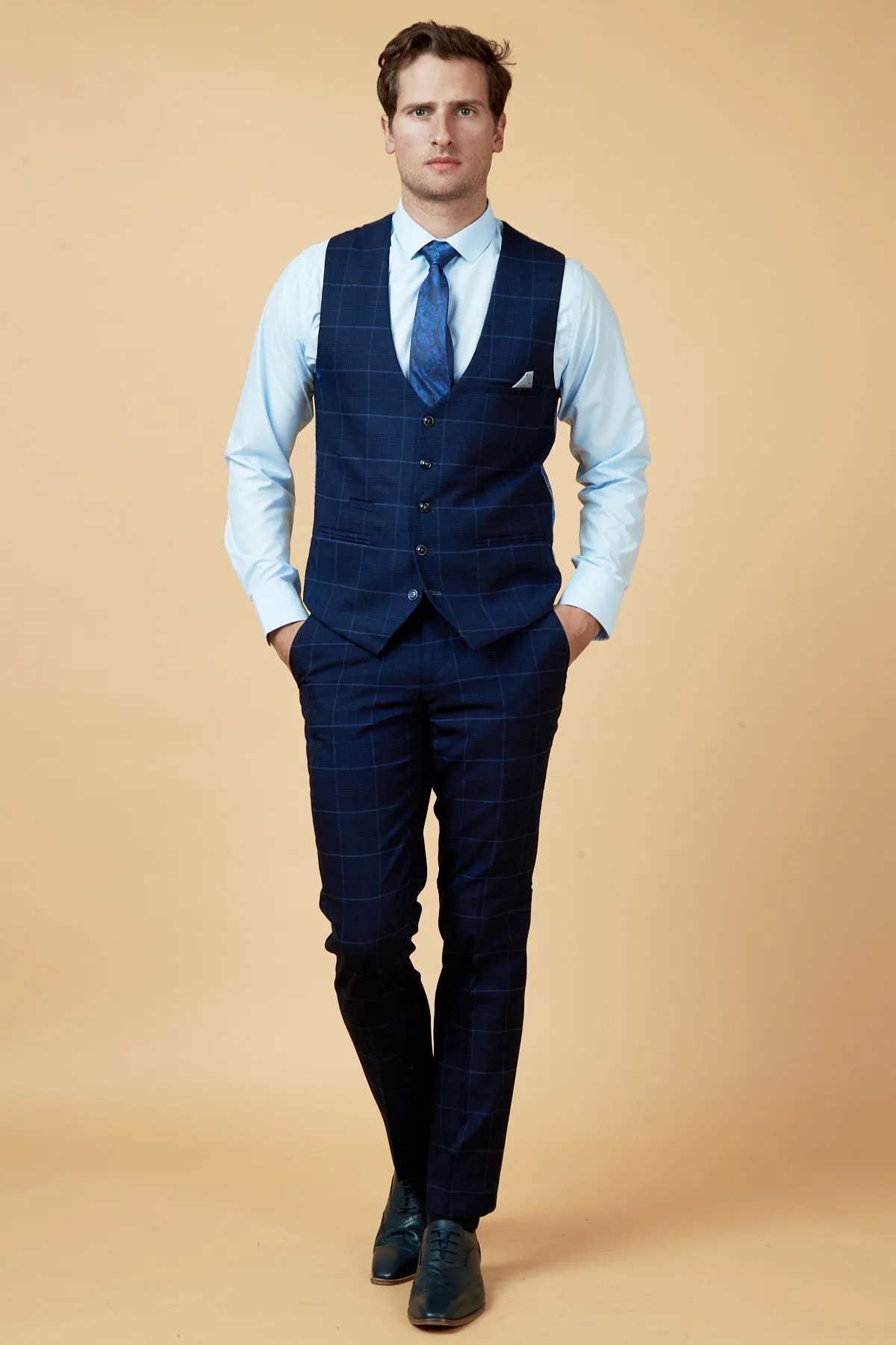 EDINSON - Navy Sky Check Single Breasted Waistcoat