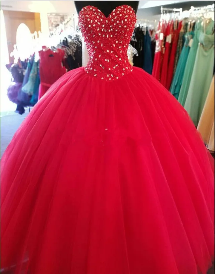 Elegant Beaded Sweetheart Tulle Floor Length Quinceanera Dresses Ball Gowns