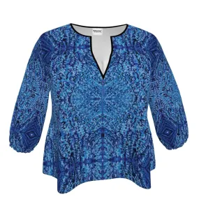 Empires in Blue womens splitneck blouse, Size XS - 7XL