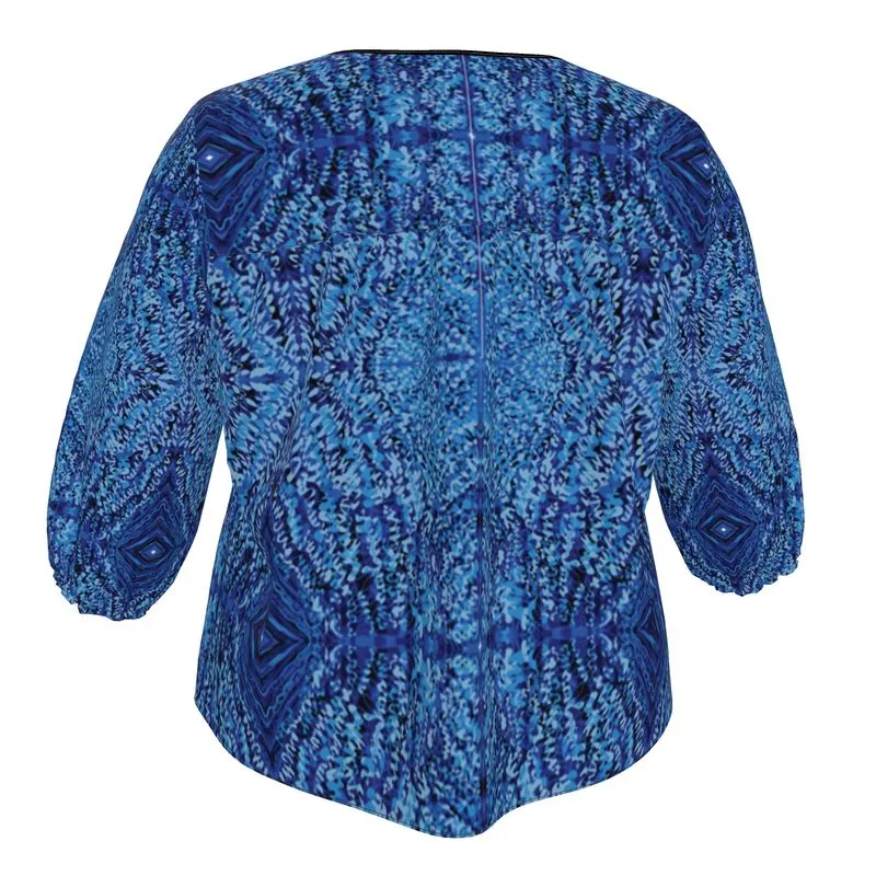 Empires in Blue womens splitneck blouse, Size XS - 7XL