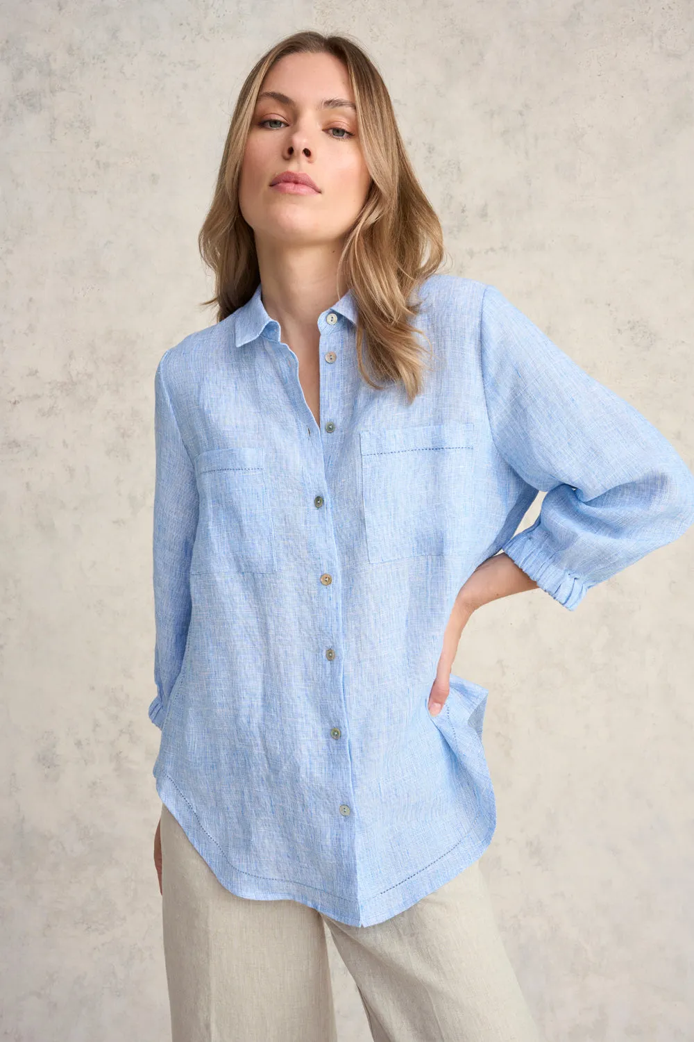 Essential Linen Shirt - Chambray Cross Dye