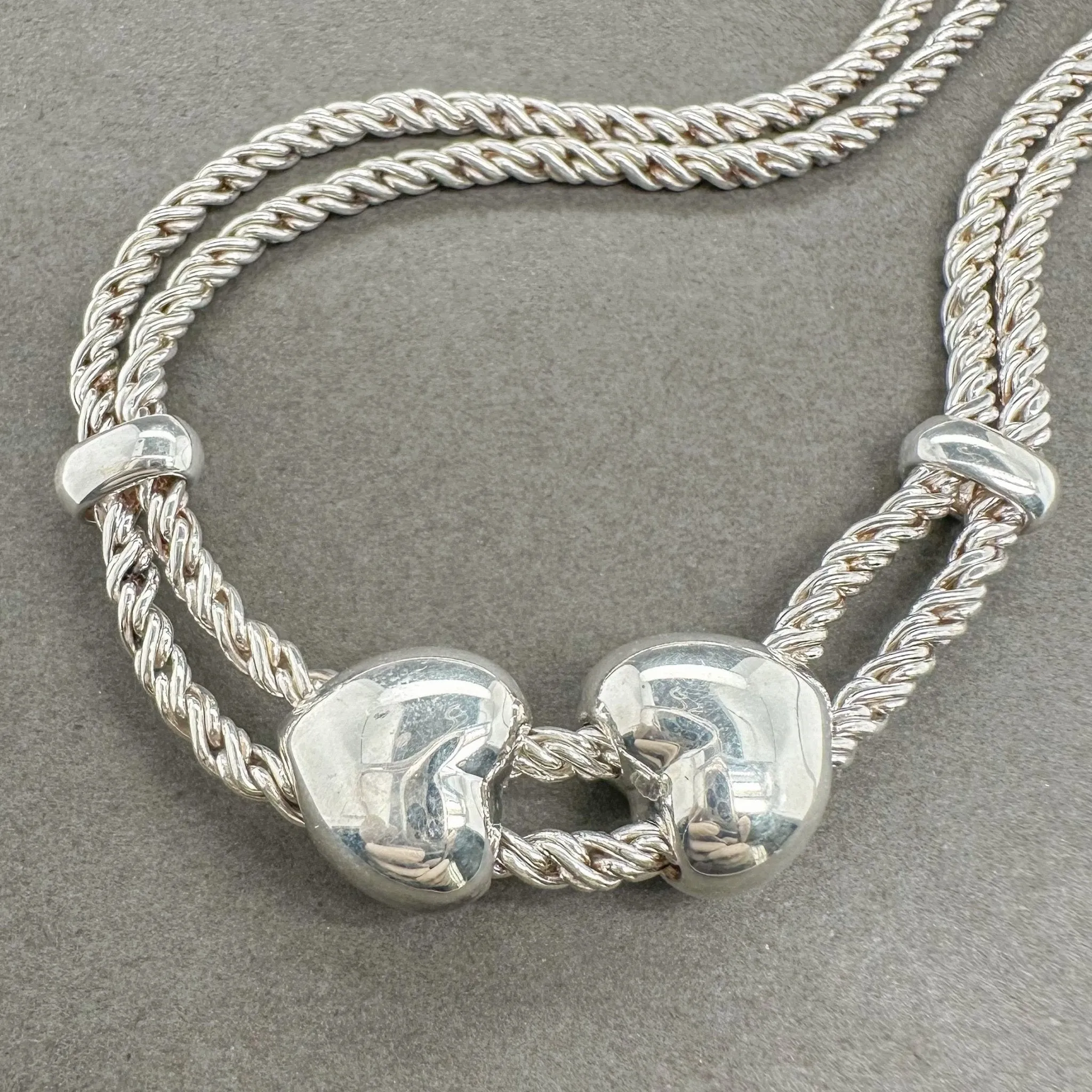 Estate Tiffany & Co. SS Double Rope Sliding Hearts Necklace