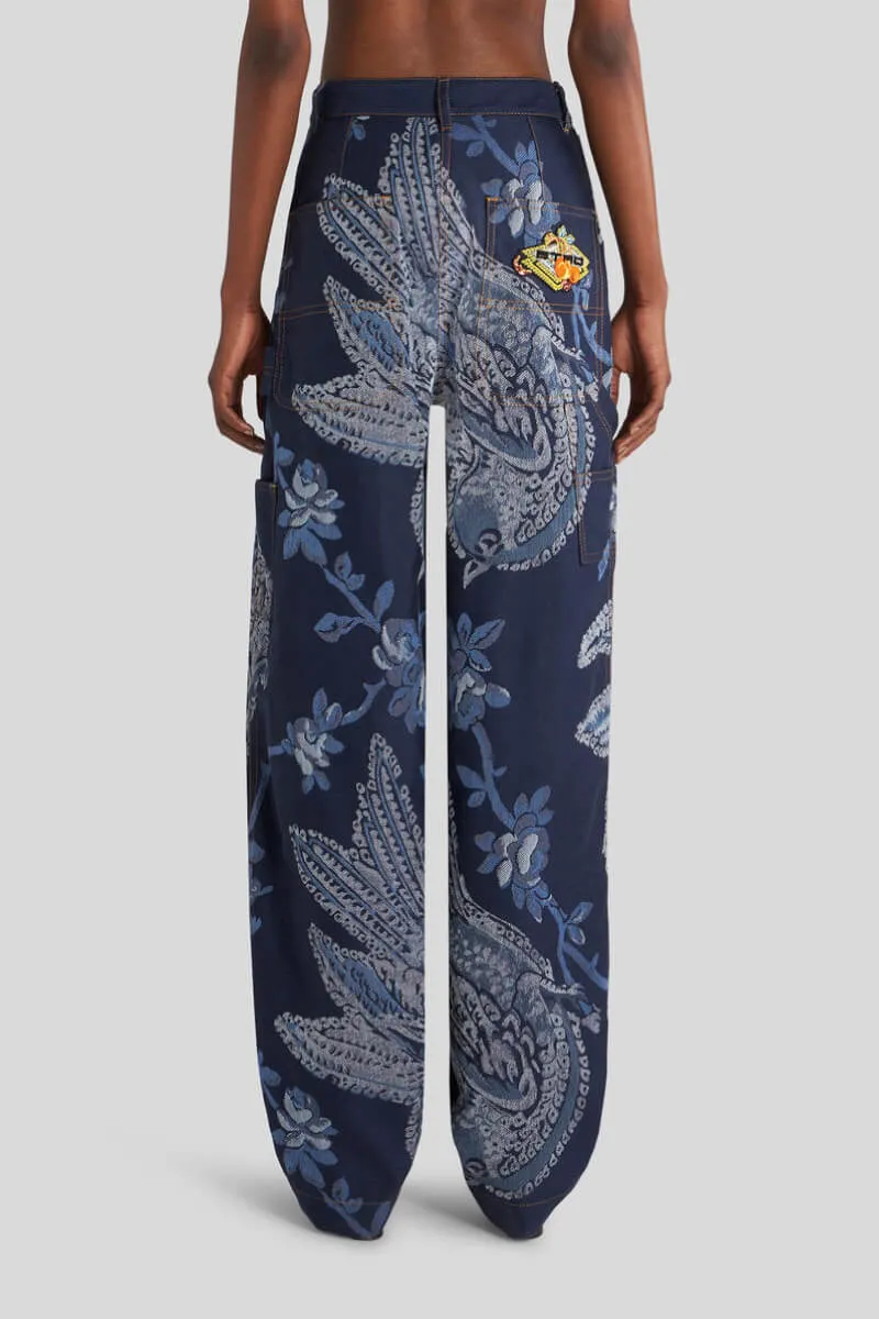 Etro Bird Jacquard Denim Pant - Dark Blue