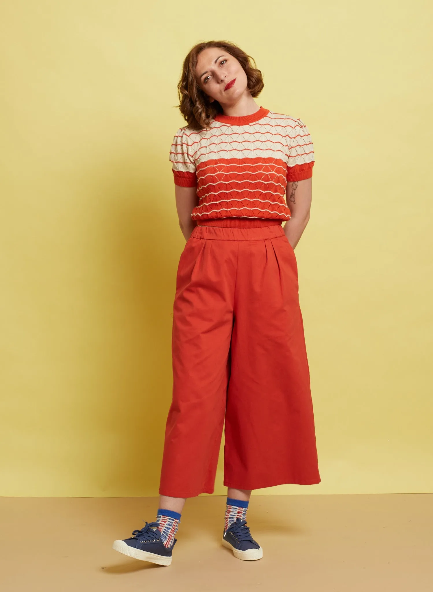 Eve Knitted Cotton Top - Red Shell