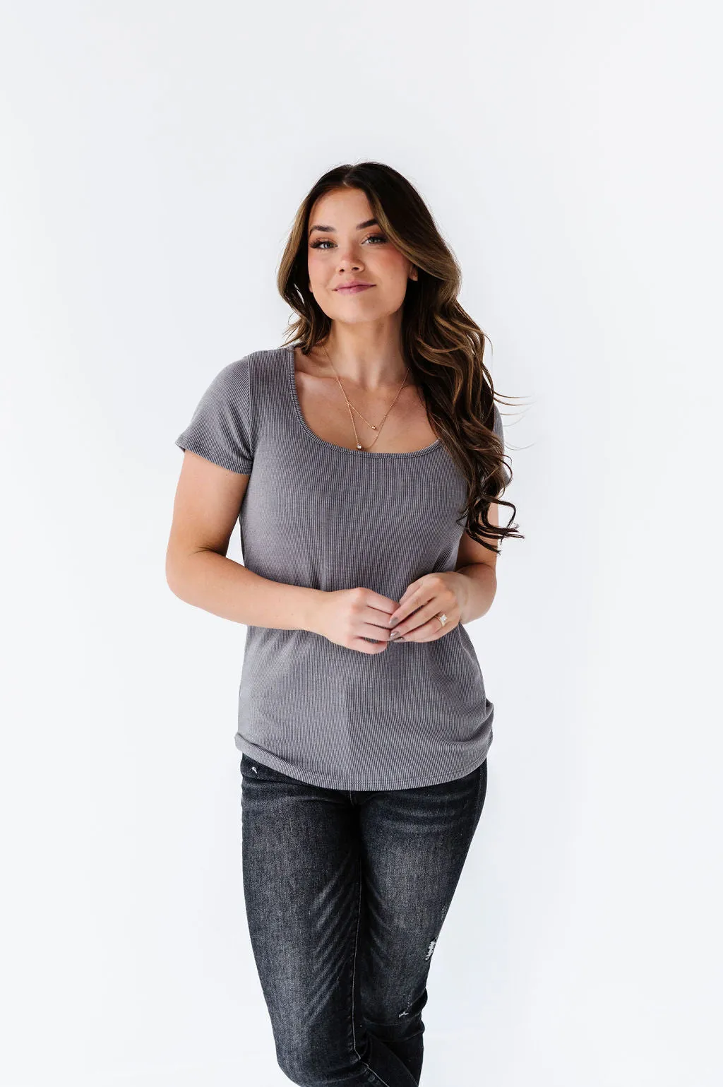 Everleigh Ribbed Top in Grey