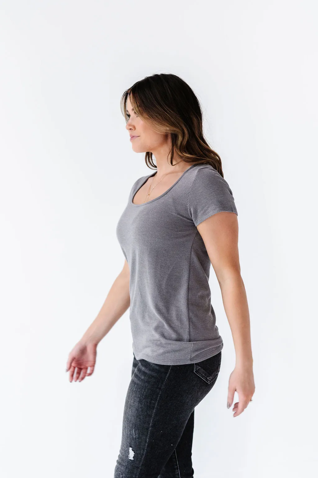 Everleigh Ribbed Top in Grey