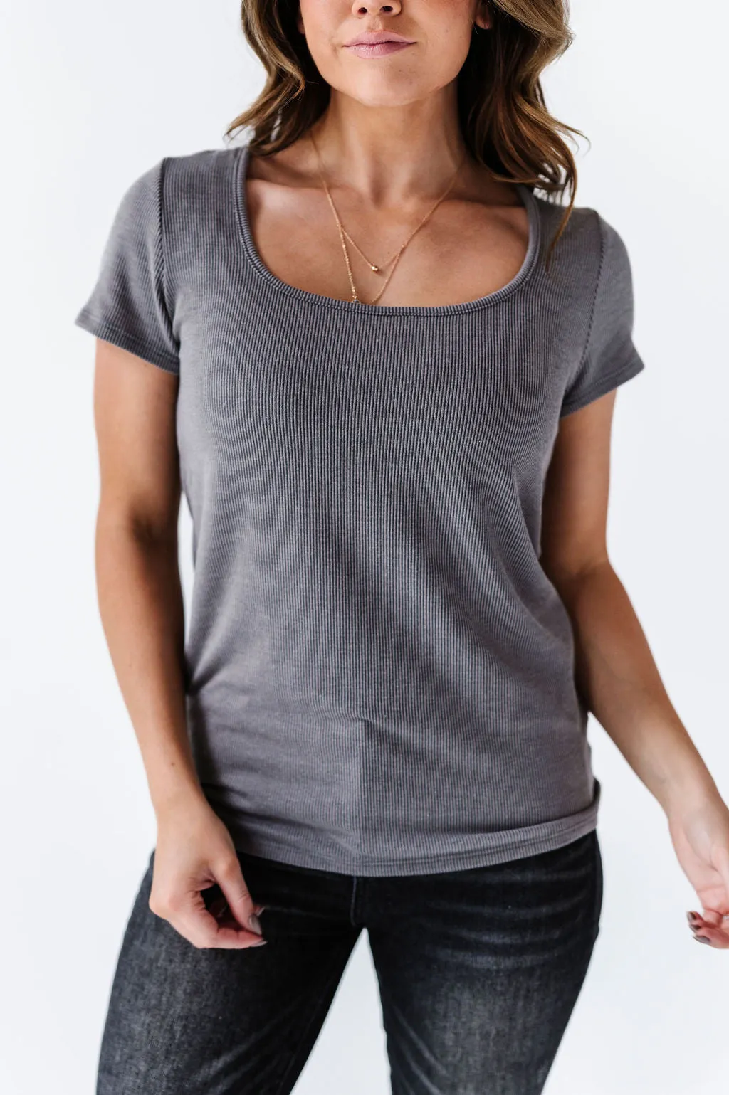 Everleigh Ribbed Top in Grey